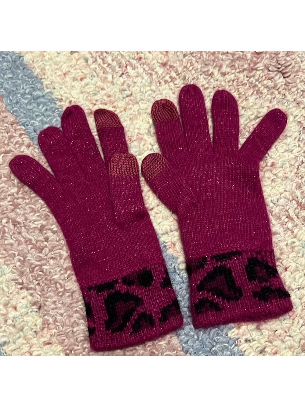 COACH Ocelot Angora Tech Touch Gloves in Cranberry